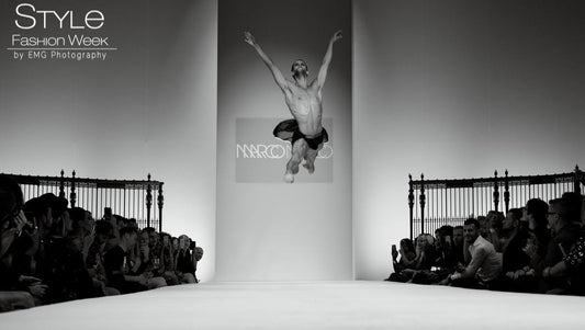 James Whiteside flying over the runway at the Marco Marco NYFW Show